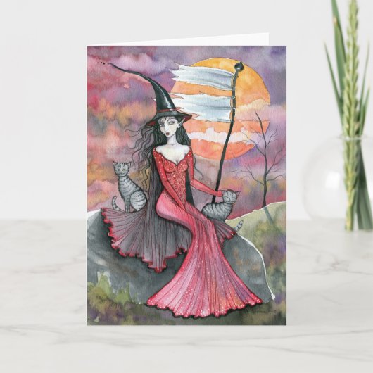Halloween Heks Tabby Kat Kunstkaart Kaart (Voorkant)