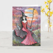 Halloween Heks Tabby Kat Kunstkaart Kaart (Gele Bloem)