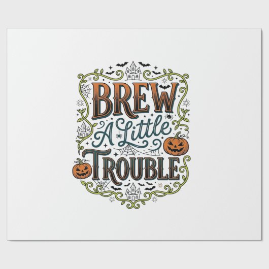 Halloween Heks Typografie Brouw Een Beetje Problem Cadeaupapier (Vlak)