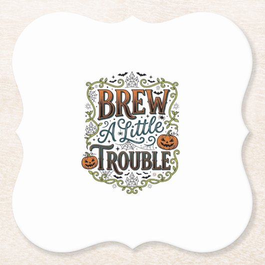 Halloween Heks Typografie Brouw Een Beetje Problem Kartonnen Onderzetters (Voorkant)