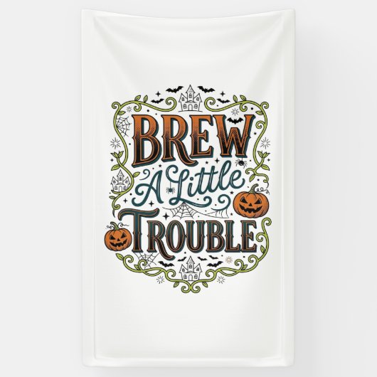 Halloween Heks Typografie Brouw Een Beetje Problem Spandoek (Verticaal)