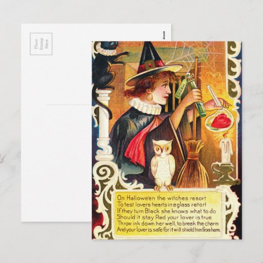 Halloween heks uil vakantie briefkaart (Voorkant / Achterkant)