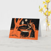 Halloween-heks uit de jaren 1940 met Cauldron Kaart (Gele Bloem)