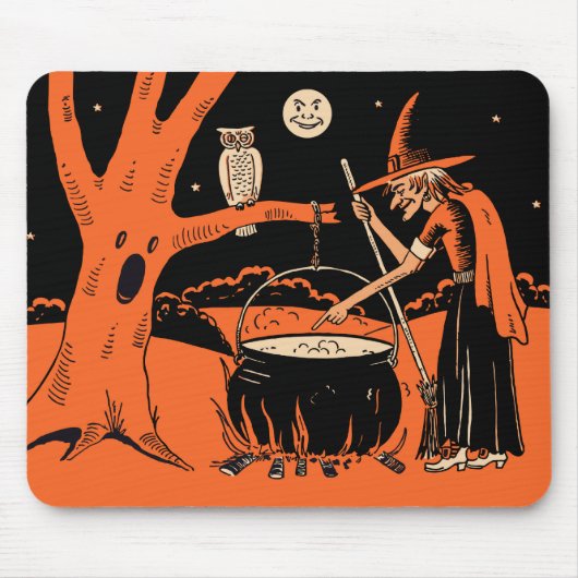  Halloween-heks uit de jaren 1940 met Cauldron Muismat (Voorkant)