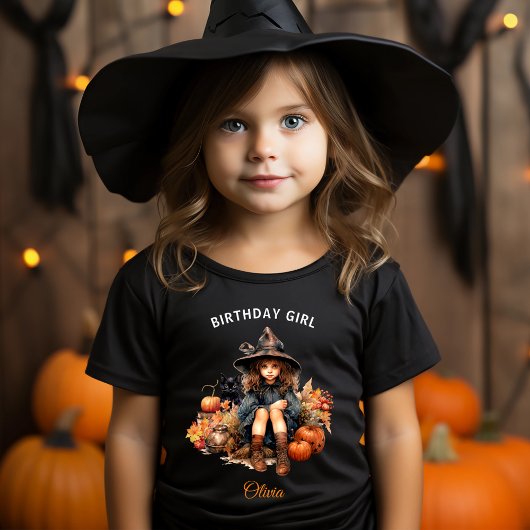 Halloween Heks Verjaardag Meisje Naam Zwart T-shir T-shirt