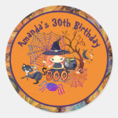 Halloween heks verjaardagsfeest Sinaasappel Ronde Sticker (Voorkant)
