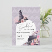 Halloween Heks Verjaardagsfeest Uitnodiging (Staand voorkant)