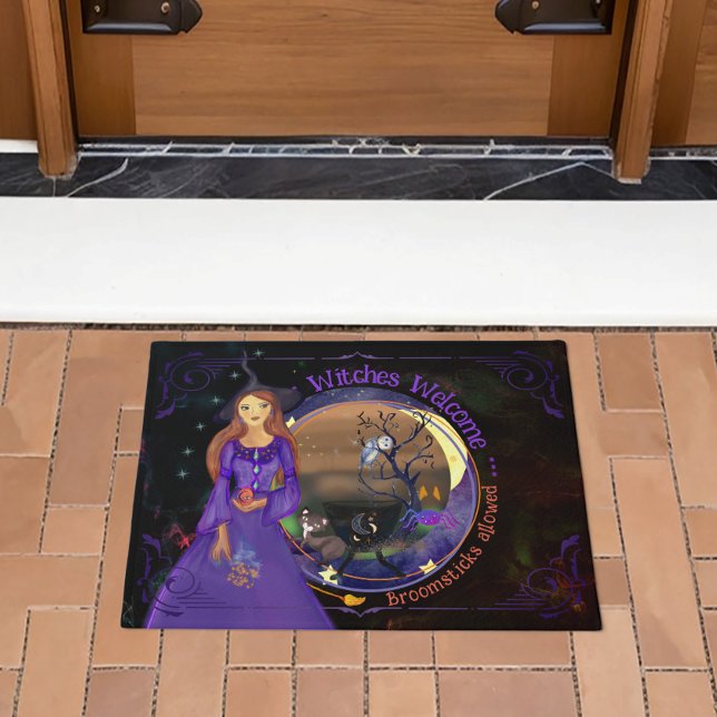 Halloween heks verjaardagsfeestje Paarse Deurmat (Halloween Witch Birthday Party Purple Doormat)