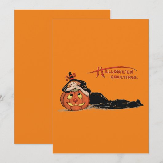 Halloween Heks Vintage Kunst Kaart (Voorkant / Achterkant)