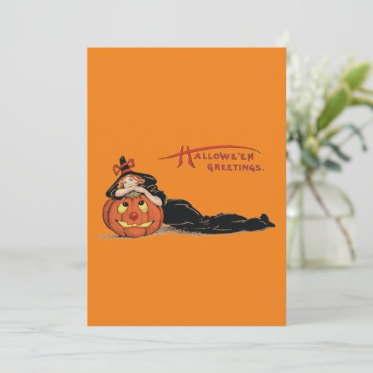 Halloween Heks Vintage Kunst Kaart (Staand voorkant)