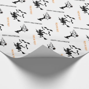 Halloween heks, vleermuizen en boom met uil schatt cadeaupapier