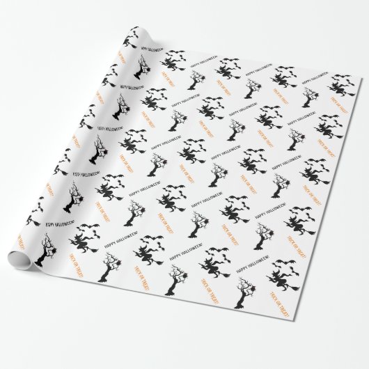 Halloween heks, vleermuizen en boom met uil schatt cadeaupapier (Uitgerold)