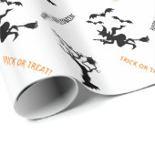 Halloween heks, vleermuizen en boom met uil schatt cadeaupapier (Rol Hoek)