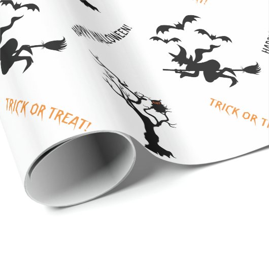 Halloween heks, vleermuizen en boom met uil schatt cadeaupapier (Rol Hoek)