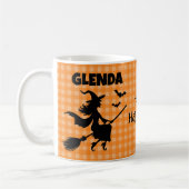 Halloween Heks & Vleermuizen Oranje Plaid Aangepas Koffiemok (Links)