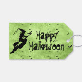 Halloween Heks & Vleermuizen Silhouet Groene Grung Cadeaulabel (Voorkant (Horizontaal))