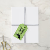 Halloween Heks & Vleermuizen Silhouet Groene Grung Cadeaulabel (Met Touw)