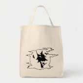 Halloween heks vliegende broomstick met kat en bat tote bag (Voorkant)