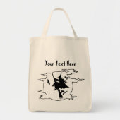 Halloween heks vliegende broomstick met kat en bat tote bag (Voorkant)