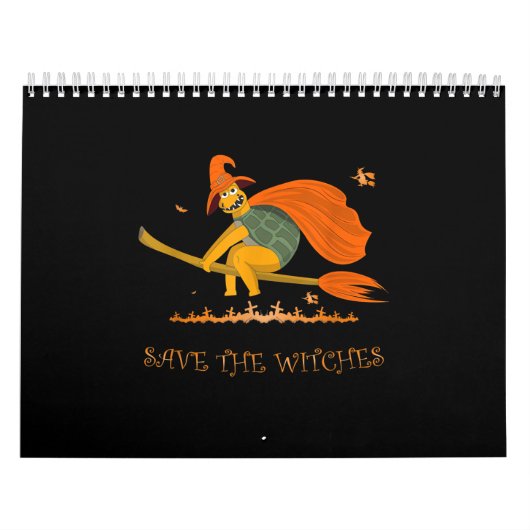 Halloween Heks Vliegende Schildpad Broom Salem Kalender (Hoes)