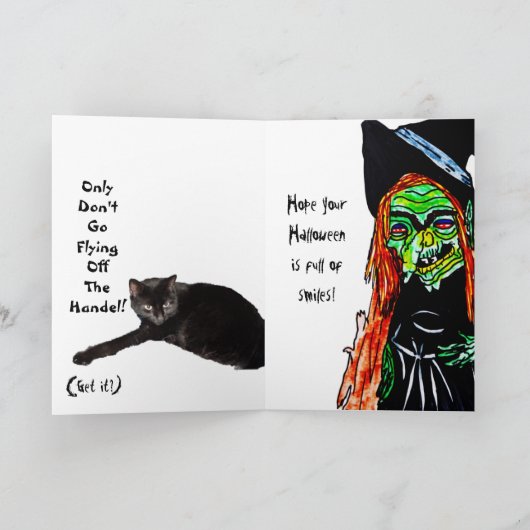 HALLOWEEN HEKS VLIEGT NIET VAN HET HANDVAT KAART (Binnen)