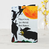 HALLOWEEN HEKS VLIEGT NIET VAN HET HANDVAT KAART (Gele Bloem)