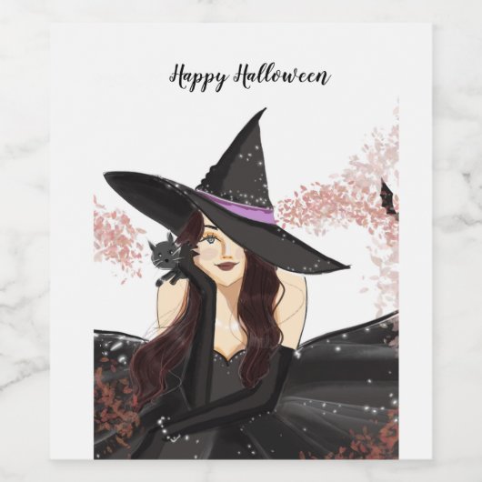 Halloween, heks wijn etiket (Enkel label)