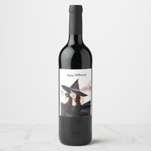 Halloween, heks wijn etiket (Voorkant)