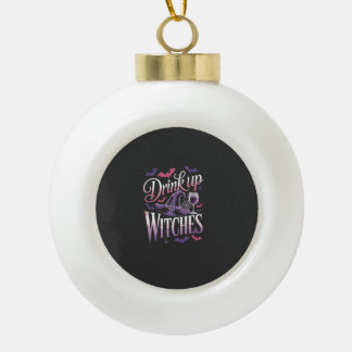 Halloween Heks Wijn Opdrinken Keramische Bal Ornament