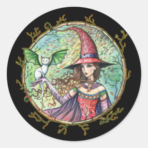 Halloween Heks Witte Kat Stickers