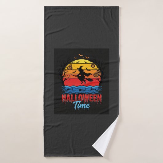 Halloween Heks Zonsondergang Vector Bad Handdoek (Badhanddoek)