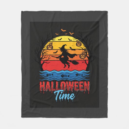 Halloween Heks Zonsondergang Vector Fleece Deken (Voorkant)