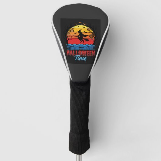 Halloween Heks Zonsondergang Vector Golfheadcover (Voorkant)