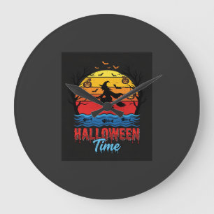 Halloween Heks Zonsondergang Vector Grote Klok