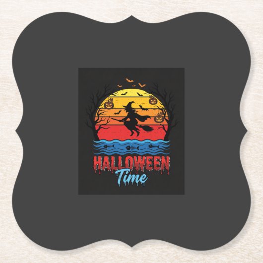 Halloween Heks Zonsondergang Vector Kartonnen Onderzetters (Voorkant)