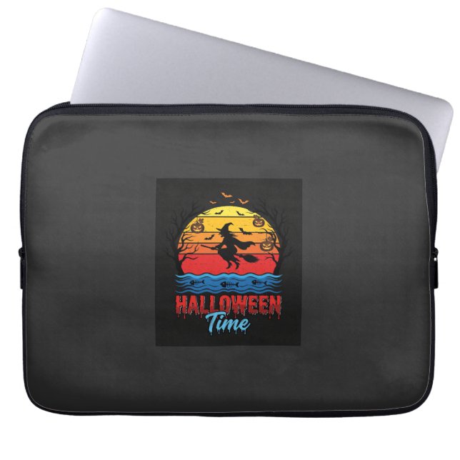 Halloween Heks Zonsondergang Vector Laptop Sleeve (Voorkant)