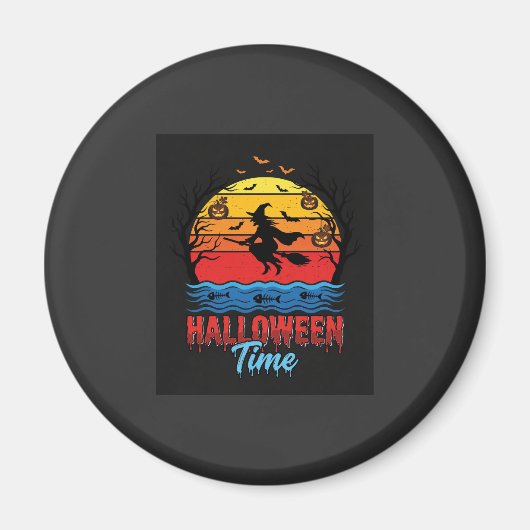 Halloween Heks Zonsondergang Vector Magneet (Voorkant)