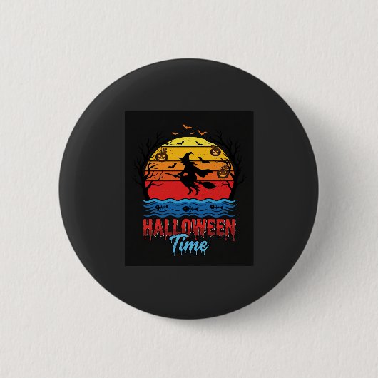 Halloween Heks Zonsondergang Vector Ronde Button 5,7 Cm (Voorkant)