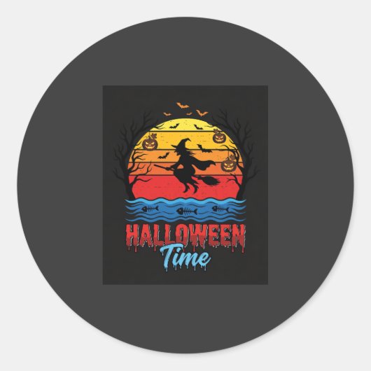 Halloween Heks Zonsondergang Vector Ronde Sticker (Voorkant)