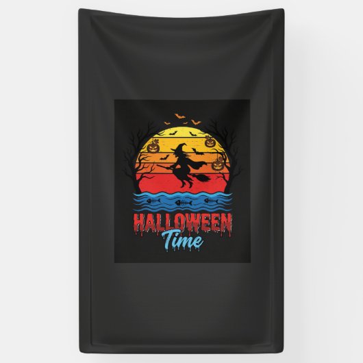Halloween Heks Zonsondergang Vector Spandoek (Verticaal)