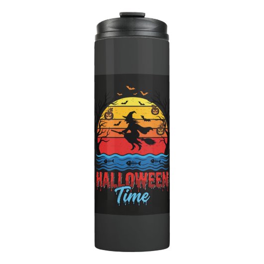 Halloween Heks Zonsondergang Vector Thermosbeker (Voorkant)
