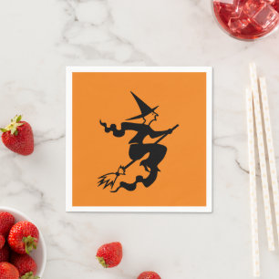 Halloween heks zwart sinaasappel spooky papier servet