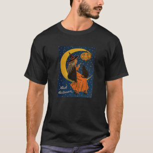 Halloween Heks Zwarte Kat en Jack O Lantern Vinta T-shirt