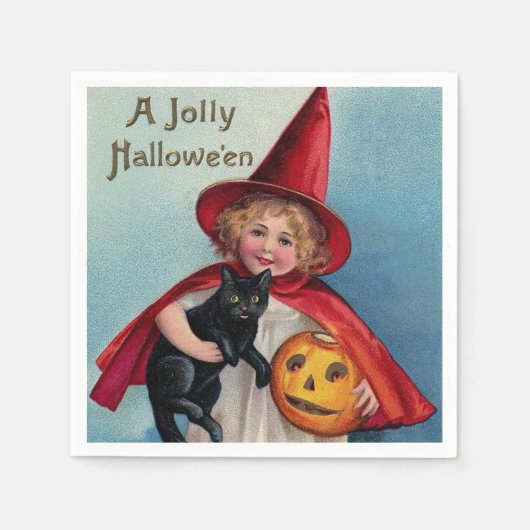 Halloween heks zwarte kat kind servet (Voorkant)