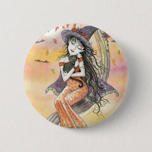 Halloween Heks Zwarte Kat Knoopspeldje Ronde Button 5,7 Cm