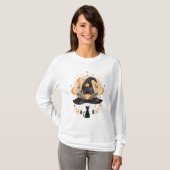 Halloween Heks Zwarte Kat T-shirt  (Voorkant volledig)