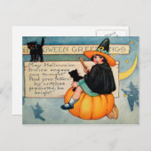Halloween heks zwarte katten  briefkaart (Voorkant / Achterkant)