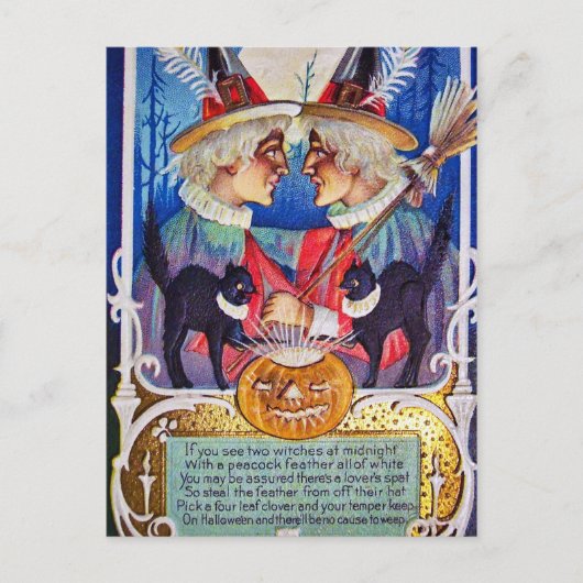  Halloween-heks zwarte katten briefkaart (Voorkant)