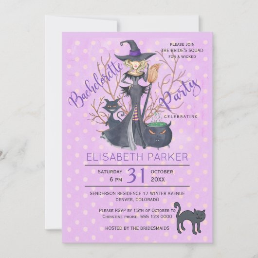 Halloween heks zwarte katten vrijgezellenfeest kaart (Voorkant)