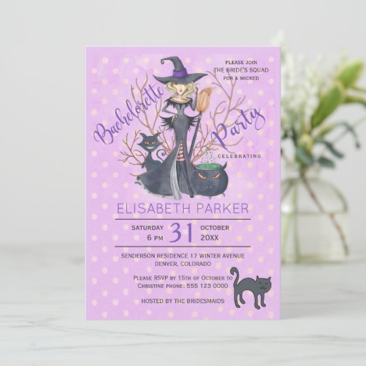 Halloween heks zwarte katten vrijgezellenfeest kaart (Staand voorkant)